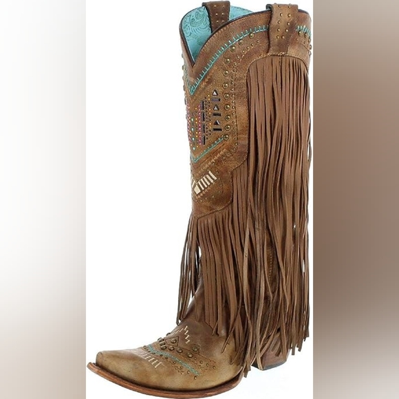 Corral Shoes - NEW Corral Ladies Brown & Multicolor Crystal Fringe Snip Toe Boots C2910 IN BOX